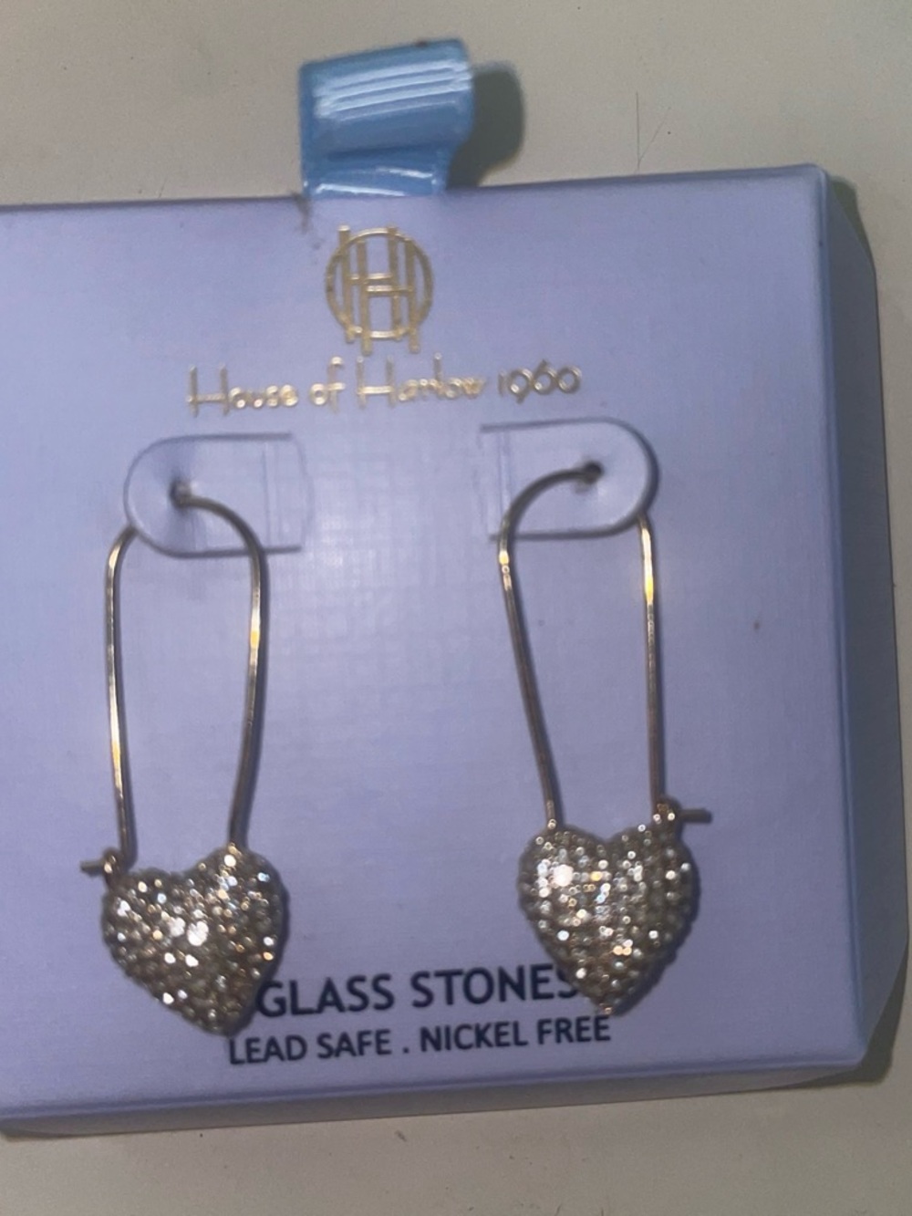 Need Gone House of Harlow 1960 Gold Heart Hoop Earrings with Clear Stones